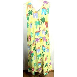 Jams World Maxi Dress House Palm Tree Print Sz M Pockets Multicolor